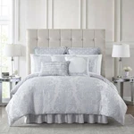 Nip Croscill Home Mia Dusty Blue King Comforter, Bedskirt, Shams Window Panels. Fixed Price $328.99.
