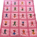 Vintage 80S Sunbonnet Sue Sam Quilt Blanket Pink Comforter 70X80 Handmade. Fixed Price $45.00.