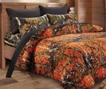 4PC Twin Hunter Orange Camo Comforter / Black Sheet Set : Woodland Hunting Tree. Fixed Price $72.45.