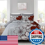 Anibedding 7PIECES Red Floral Comforter Set Queen Size Soft Microfiber Grey. Fixed Price $82.24.