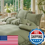 Merryword Avocado Green Ruffle Duvet Cover King 100 Cotton Comforter. Fixed Price $133.69.