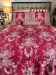 Sherry Kline Home French Country Red And Cream Comforter Set. Fixed Price $800.00.