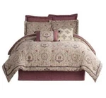 Waverly 4 Pc Queen Comforter Set Castleford Beige/maroon Shams Bedskirt Cotton. Fixed Price $64.95.