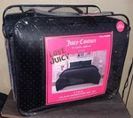 Juicy Couture Plush Black Velour Rhinestone Sparkle Bling 4P Queen Comforter Set. Fixed Price $122.99.
