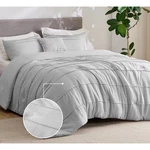Cozy Twin Comforter Set, 3 Piece Stripe Pleat Bedding - Gray. Fixed Price $19.00.
