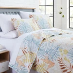 Tropical Leaf King Quilt Set Coastal Beachy Bohemian Botanical Shabby Chic 3PC. Fixed Price $99.95.