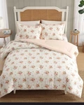 New Laura Ashley Ribbon Bouquet Red Cream Full/queen Comforter Set 3PC. Fixed Price $139.99.