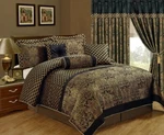 Chezmoi Collection Lisbon 7-PIECE Black/gold Jacquard Floral Comforter Set. Fixed Price $102.99.