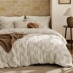 New West Elm Beige Checkered Tufted Queen / King Bedding Comforter & Sham Set. Fixed Price $274.50.