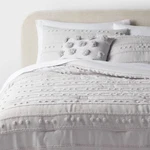 8PC Queen Clipped Stripe Poms Comforter And Sheet Set Gray - Threshold. Fixed Price $39.99.