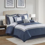Powell 8-PIECE Comforter Set Queen Navy Hotel Style Embroidered Bedding. Fixed Price $94.65.