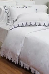 Chic White & Navy Scalloped King Duvet Cover Set For Elegant Bedrooms. Fixed Price $350.99.