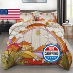 Zzzboro Comforter Set With 2 Pillowcases Full Size, Retro Hippie Flower Sun Rain. Fixed Price $84.58.