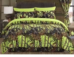 Yellow Neon Camo 12 Pc Set: King Comforter Sheets Pillowcases Curtains. Fixed Price $118.00.