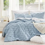 Blue King Size Comforter Set, Ogee Ruched Lightweight All Season Bedding 4PC. Fixed Price $115.99.
