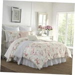 Laura Ashley - Comforter Set, Plush Velour Micromink Face Queen Wisteria Pink. Fixed Price $192.30.