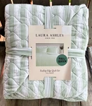 Laura Ashley Ribbon Striped Green & White Scallop Edge Full Queen Quilt Set. Fixed Price $123.00.