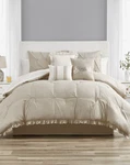 Jessica Sanders Pintuck Ruffled 7 Pc Queen Comforter Set Beige W/ Throw Pillows. Fixed Price $69.99.