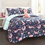 Lush Decor Pixie Fox Reversible Quilt Set 4 Piece Twin Full Navy Pink Kids Girls. Fixed Price $86.39.