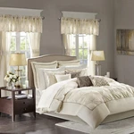 Ivory King Faux Silk Comforter Set With Curtains & Pillows - 24 Piece Luxe. Fixed Price $264.99.