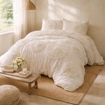 New Anthro Ivory Beige 3D Floral Queen / King Boho Comforter Bedding & Sham Set. Fixed Price $184.50.