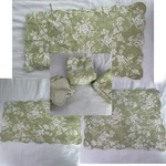 Green Floral Toile Quilted Pillow Sham Set Of 6 Scalloped King - Standard Throw. Fixed Price $34.00.