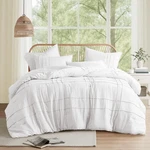White Size Comforter - 3 Pieces Pintuck Pleated Bedding Sets Queen, Al. Fixed Price $73.83.
