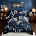 Wolf Queen Comforter Set,wolves In Dream Catcher Under Full Moon Stars Myster.... Fixed Price $79.26.