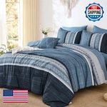Navy Blue Queen Comforter Set 8 Pieces Striped Textured Bag Bedding Lig. Fixed Price $84.76.