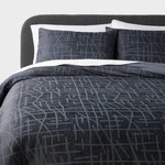 3PC Full/queen Luxe Jacquard Duvet Cover And Sham Set Blue - Threshold. Fixed Price $20.39.