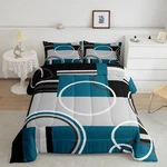 Modern Comforter Set Turquoise Gray Black Blue Stripe Geometric Bedding. Fixed Price $82.95.