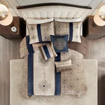 New! Modern Elegant Chic Grey White Navy Blue Brown Medallion Comforter Set. Fixed Price $188.32.