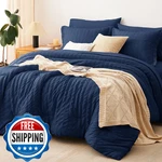 Cozylux Full 7PC Navy Blue Seersucker Comforter Set Down Alternative All-season. Fixed Price $101.38.