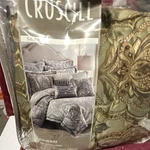 Croscill Serein Queen Jacquard Comforter Set Gold Gray, 2 Shams, Bedskirt. Fixed Price $98.00.