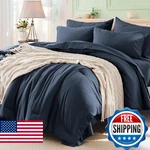 Anluoer Navy Blue Queen Comforter Set 7 Pieces, Bed In Bag With Sheets, All. Fixed Price $69.53.