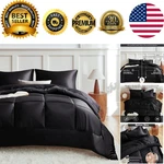 Silky Soft Reversible Queen Bedding Set - Elegant Black Comforter & Pillowcases. Fixed Price $79.19.