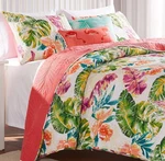 Tropics 3PC Full Queen Quilt Set : Tropical Coral Beach Green Palms Ocean House. Fixed Price $99.45.