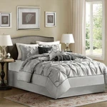 Full Queen Cal King Silver Gray Grey Pintuck Pleat 7PC Comforter Set Bedding. Fixed Price $192.90.