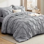 By Bedsure Queen Comforter Set, 7-PIECE Grey Pintuck Bedding All-season. Fixed Price $31.00.