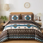 King Size Brown Blue Comforter Set, 7 Pieces Boho Aztec Bed Bag, All-season. Fixed Price $58.99.