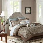 Queen Size Comforter Set 12 Pc Elegant Victorian Paisley Blue Brown Shabby Chic. Fixed Price $189.95.