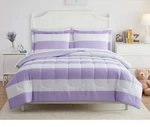 7 Pc Girls Full Bed Bag Comforter Set Purple Pink White Striped Sheets. Fixed Price $42.70.
