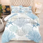 Summer Coastal Comforter Set Beach Blue Shells Printed Pattern 104X90INCH(KING). Fixed Price $87.01.