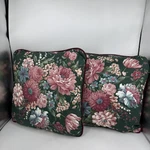 Set Of 2 Croscill Granada Floral Throw Pillows Square Burgundy Trim Accent. Fixed Price $48.00.