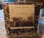 Jaclyn Smith 4 Pc. Full Queen Comforter Set -damask Scroll Design Brown/khaki. Fixed Price $34.99.