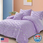 Menghomeus Purple Silver Comforter Set Full Metallic Print Glitter Bedding. Fixed Price $70.36.