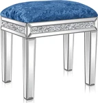 Chic Blue Mirrored Vanity Stool With Crushed Diamond Inlay Velvet Cushion. Fixed Price $274.99.
