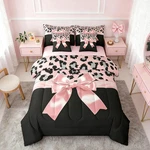 Feelyou Pink Silk Bowknot 7 Piece Bedding Set Full Size Grey Leopard Comforter. Fixed Price $96.46.