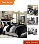 Loft King Comforter Set With Stripe Design Black Gray White. Fixed Price $161.49.
