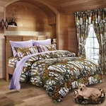 7 Pc Queen White Snow Camo Mixed Size King Comforter With Lavender Sheets. Fixed Price $99.50.